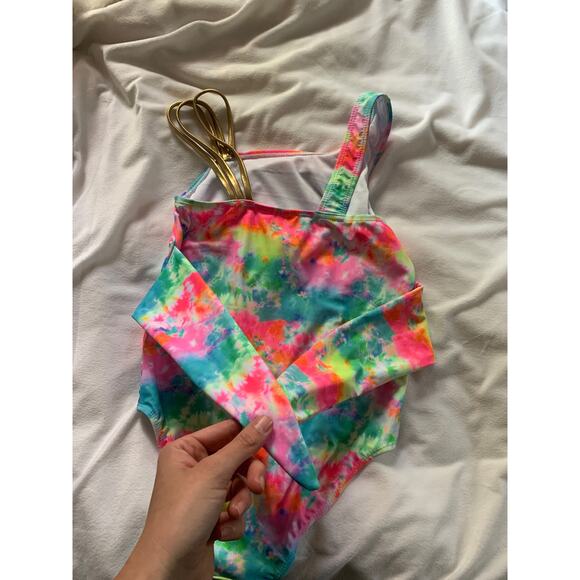 Betsey Johnson xo Tie Dye gold shoulder cutout swimsuit girls - Picture 6 of 6